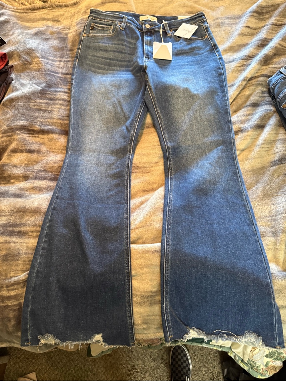 KanCan Medium Blue Flare Jeans with Raw Edge